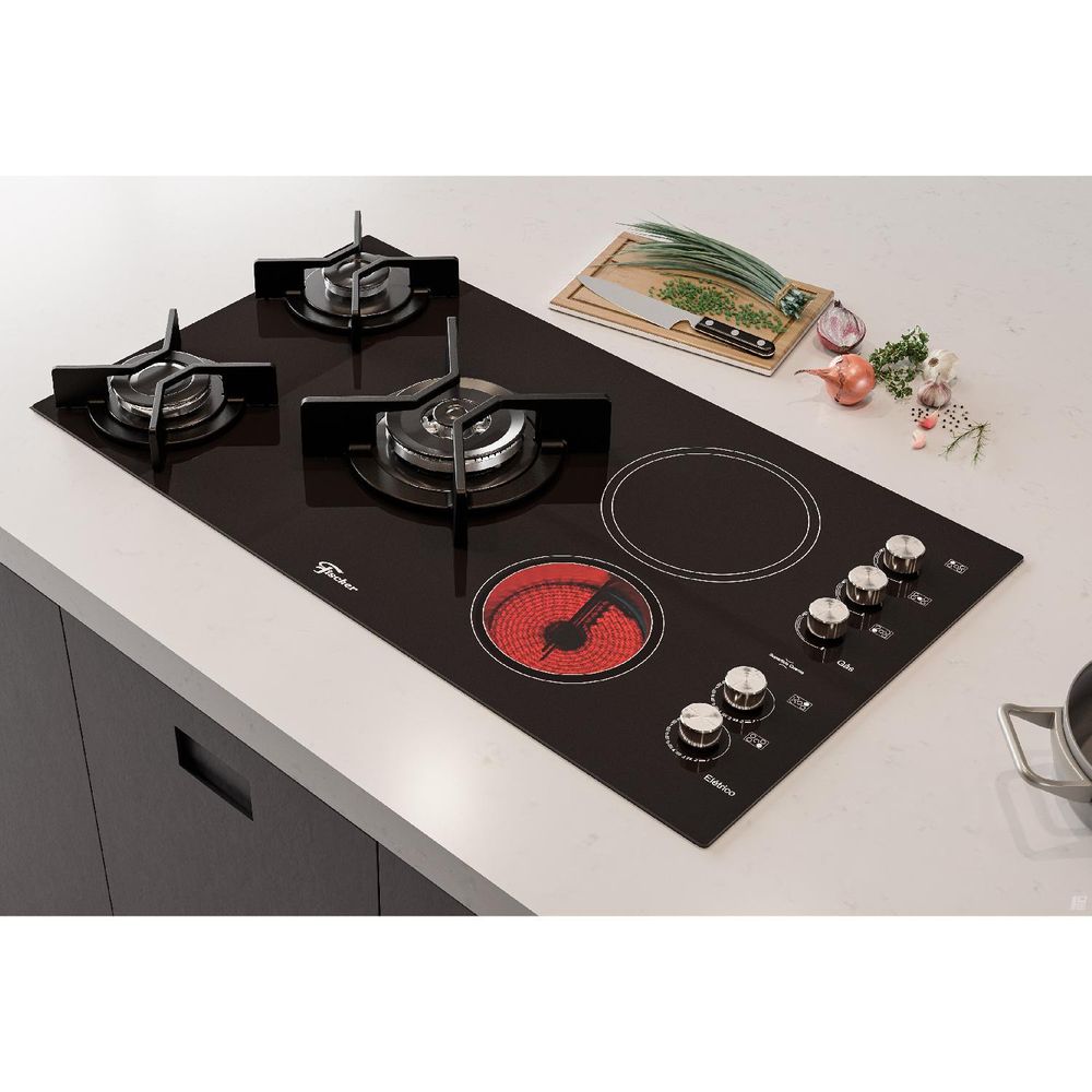 FOGÃO COOKTOP 5Q TOP GÁS E ELÉTRICO MESA VITROCERÂMICA 7730(11479) 220V